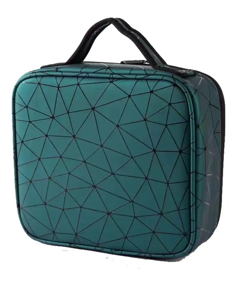 Beautycase Groen met Lijnen - Make Up Koffer Dames – Makeup Organizer – Tas voor Cosmetica – Reis Toilettas – Groen met Lijnen