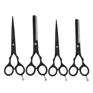 Guardian Beauty Professionele Haarschaar Set – 4-delige Set met Precisieschaar en Haartynning- en Texturiseringsschaar van Duits Roestvrij Staal voor Salon, Kapsalon en Thuisgebruik (5.5 Inch and 6 Inch, Zwart)