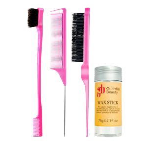 Guardian Beauty Edge Control Borstel en Kamset - 3-delig - Roze - Met Waxstick - Haarstylingtools