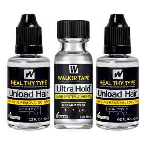 Walker Tape Pruik Lijm & Remover Set - Ultra Hold - Brush-On - 1 stuk - 15 ml + Unload Hair - Dry Glue Removal Solution - 2 stuks - 30 ml - Haarextensions