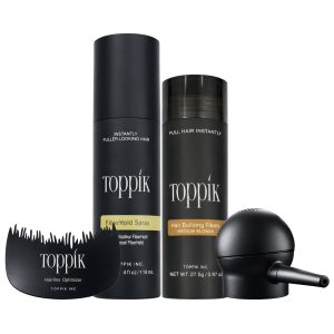 Toppik Haarverdikkings Starterset - Middelblond - Toppik Hair Building Fibers 27.5g - Toppik Fiber Hold Spray 118ml - Spray Applicator & Hairline Optimizer - Verbergt Haaruitval - Direct Voller Haar