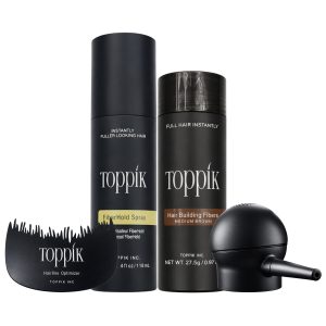 Toppik Haarverdikkings Starterset - Middelbruin - Toppik Hair Building Fibers 27.5g - Toppik Fiber Hold Spray 118ml - Spray Applicator & Hairline Optimizer - Verbergt Haaruitval - Direct Voller Haar