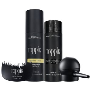 Toppik Haarverdikkings Starterset - Zwart - Toppik Hair Building Fibers 27.5g - Toppik Fiber Hold Spray 118ml - Spray Applicator & Hairline Optimizer - Verbergt Haaruitval - Direct Voller Haar