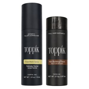Toppik Haarverdikkings Starterset - Middelbruin - Toppik Hair Building Fibers 27.5g - Toppik Fiber Hold Spray 118ml - Verbergt Haaruitval - Direct Voller Haar