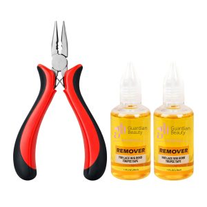 Guardian Beauty Pruikentape Remover Set - For Lace Wig Bond and Toupee Tape - Geel - 2 stuks - 30ml - Met Microringen Gebogen Tang - Haar Extensions