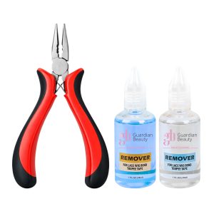 Guardian Beauty Pruikentape Remover Set - For Lace Wig Bond and Toupee Tape - Blauw, Transparant - 2 stuks - 30ml - Met Microringen Gebogen Tang - Haar Extensions
