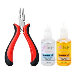 Guardian Beauty Pruikentape Remover Set - For Lace Wig Bond and Toupee Tape - Transparant, Geel- 2 stuks - 30ml - Met Microringen Gebogen Tang - Haar Extensions