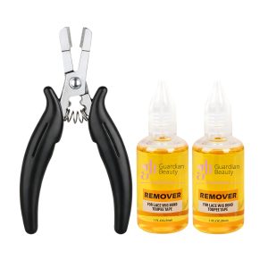 Guardian Beauty Pruikentape Remover Set - For Lace Wig Bond and Toupee Tape - Geel - 2 stuks - 30ml - Met Microringen Tang - Haar Extensions