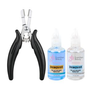 Guardian Beauty Pruikentape Remover Set - For Lace Wig Bond and Toupee Tape - Blauw, Transparant - 2 stuks - 30ml - Met Microringen Tang - Haar Extensions
